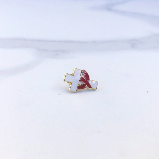 Lapel Pin: White Cross with Red Dove