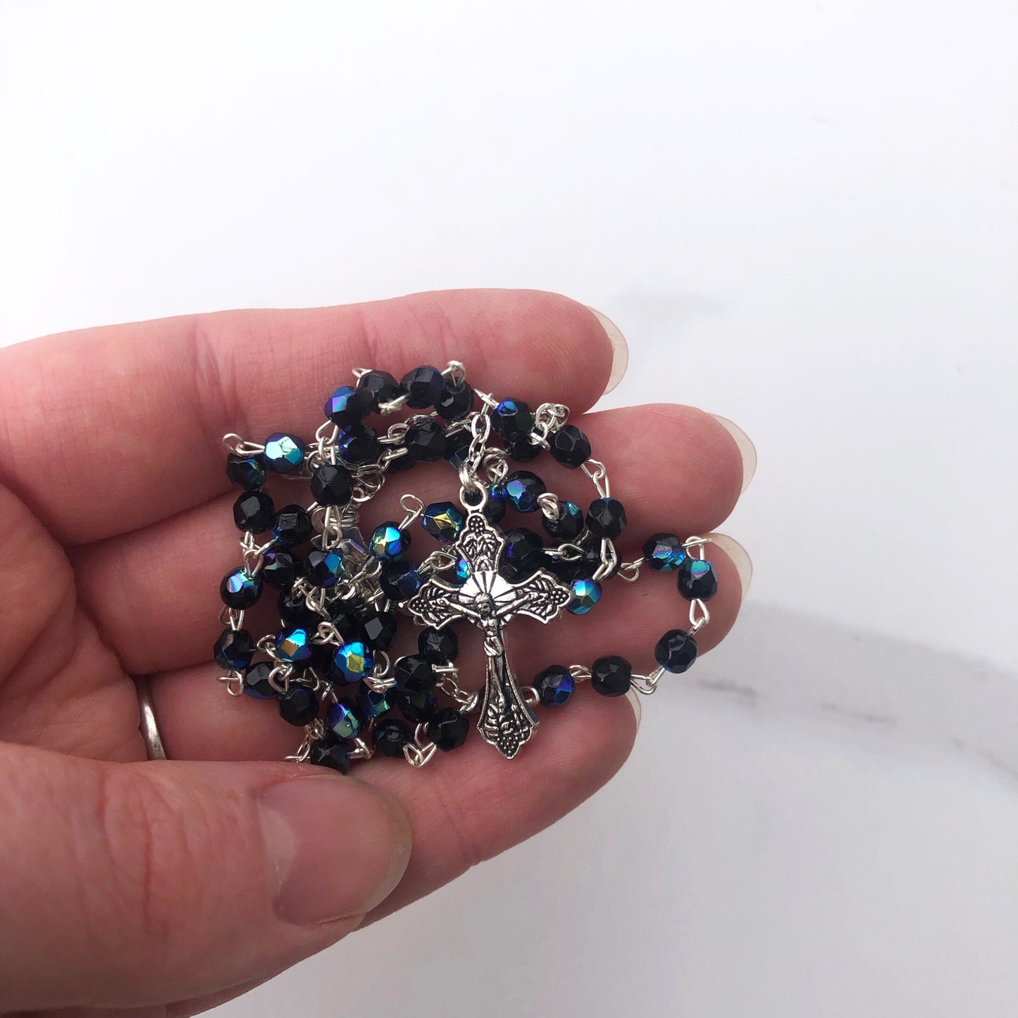 Rosary Beads: Aurora Borealis Black