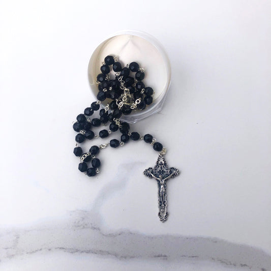 Rosary: Black Crystal with filigree cross