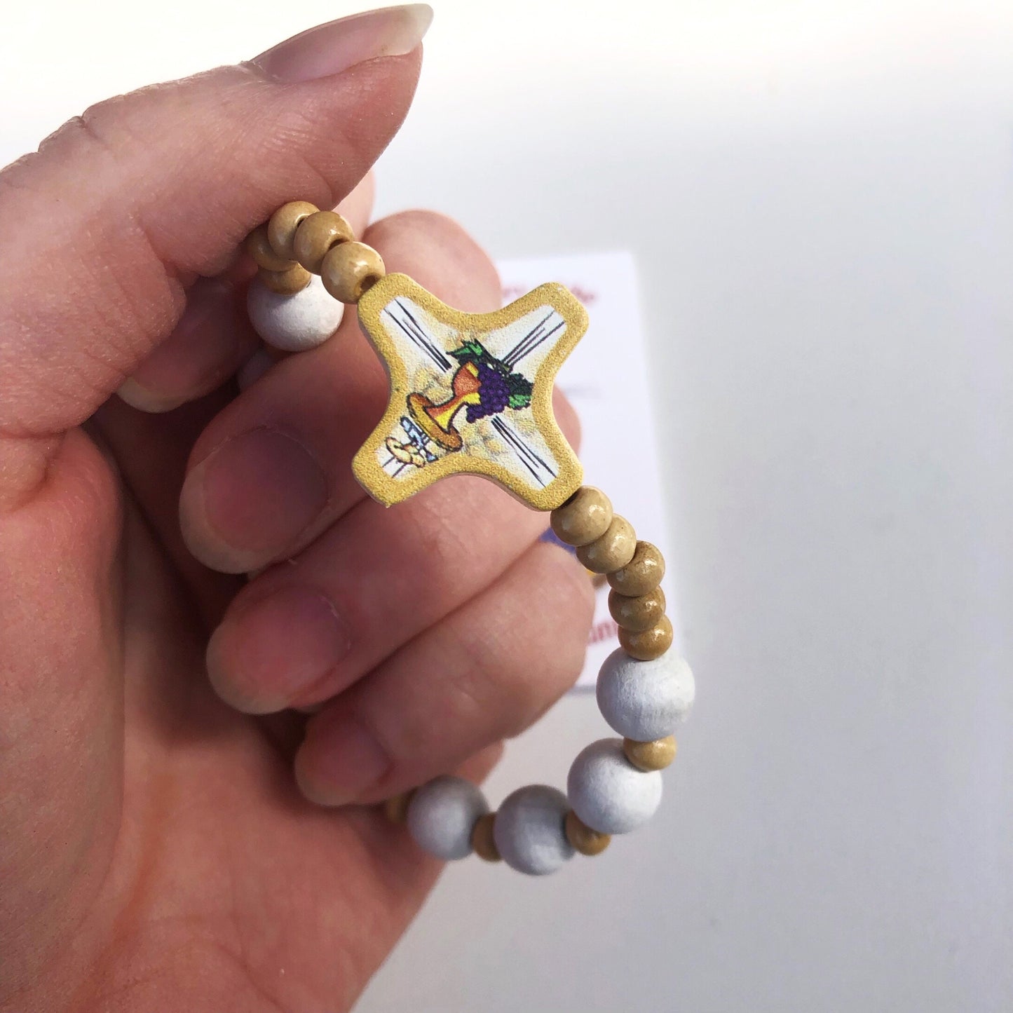 Rosary Bracelet: Communion Wood