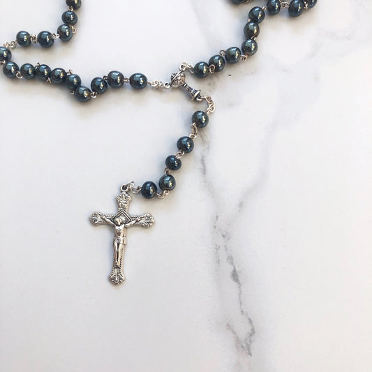 Rosary: Communion - Grey Glass 6mm