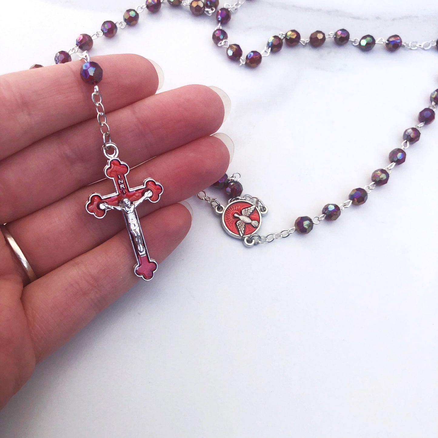 Rosary Beads: Confirmation Glass Pearl