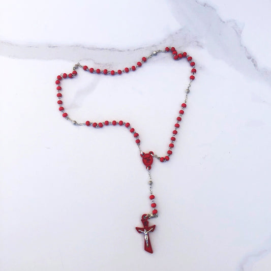 Rosary Beads: Confirmation Red (with bookmark)