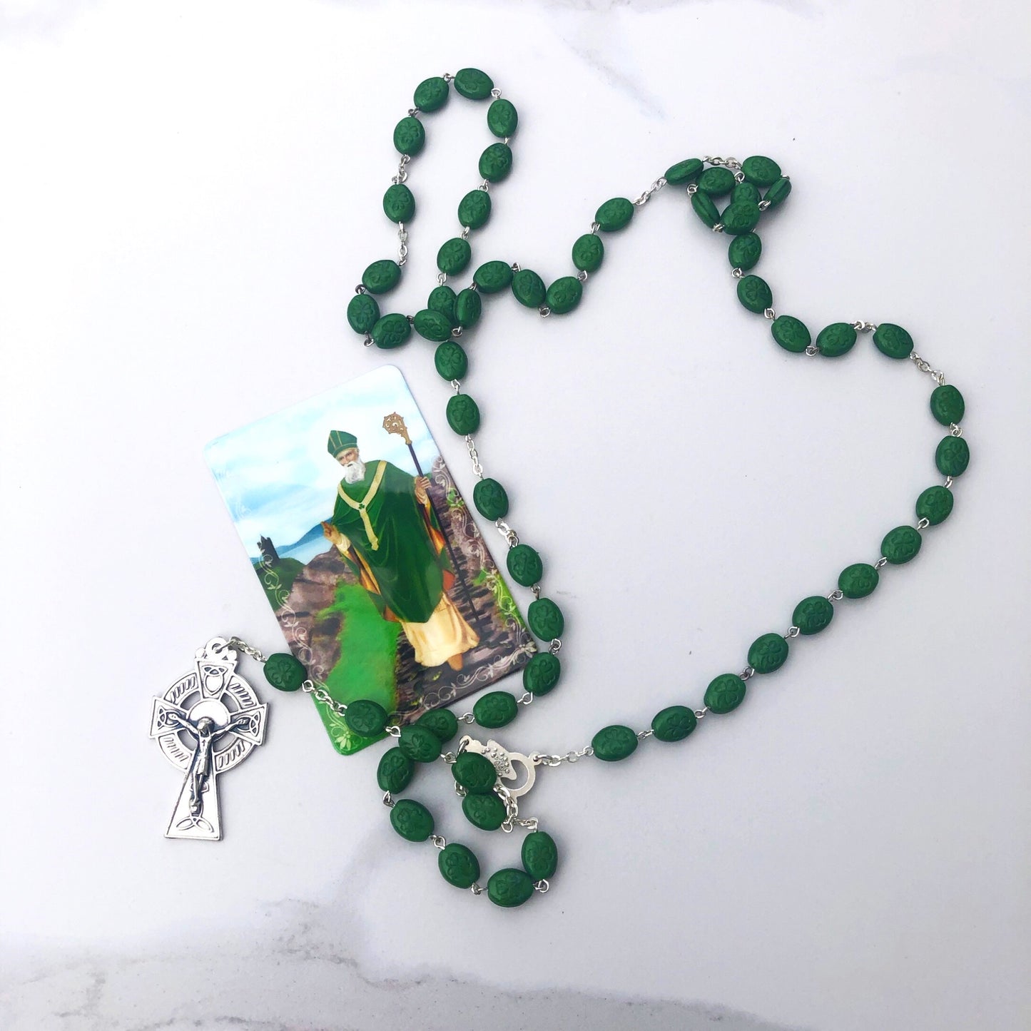 Rosary: Irish/Green Beads with Celtic Cross
