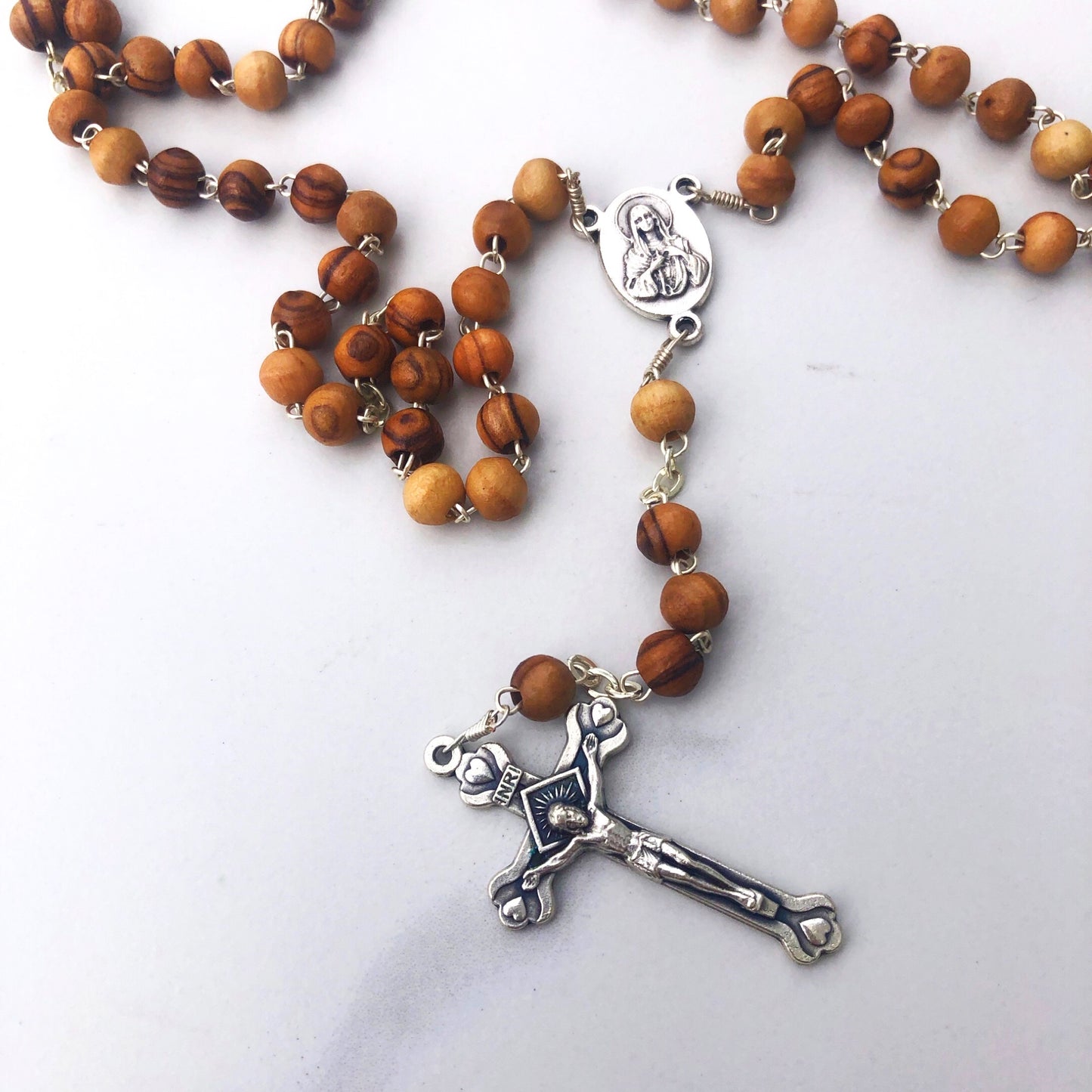 Rosary Olive Wood on chain from Bethlehem round beads