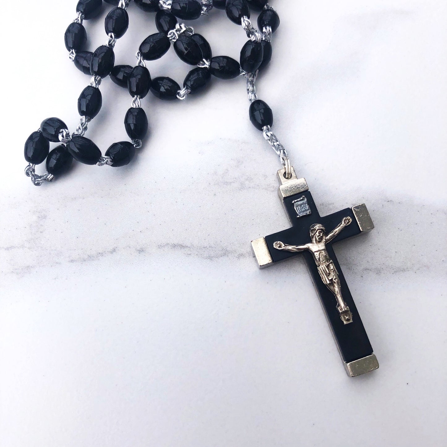 Rosary Beads: Plastic with Metal (Black)