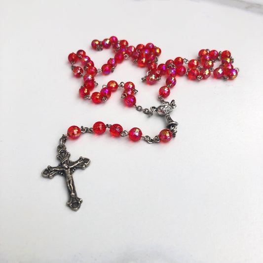 Rosary Beads: First Holy Communion (Red)