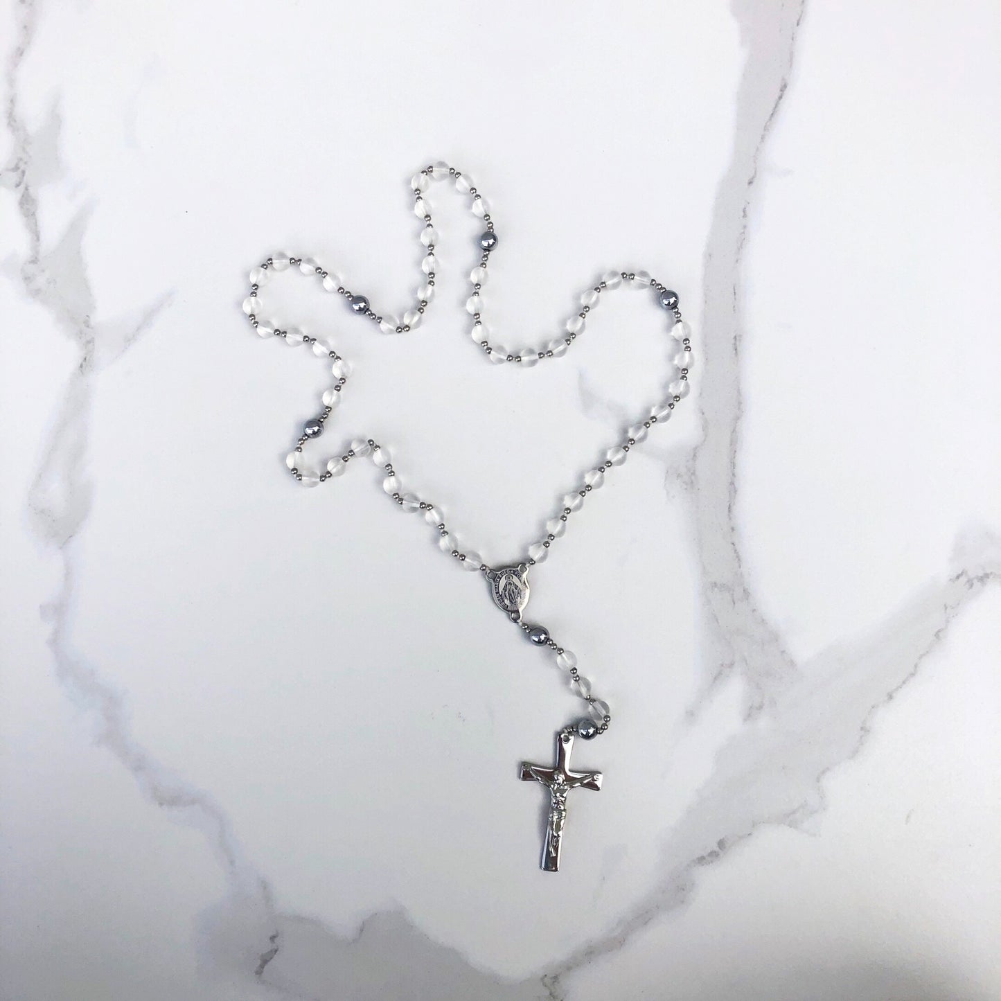 Rosary: Stainless Steel and Clear Bead