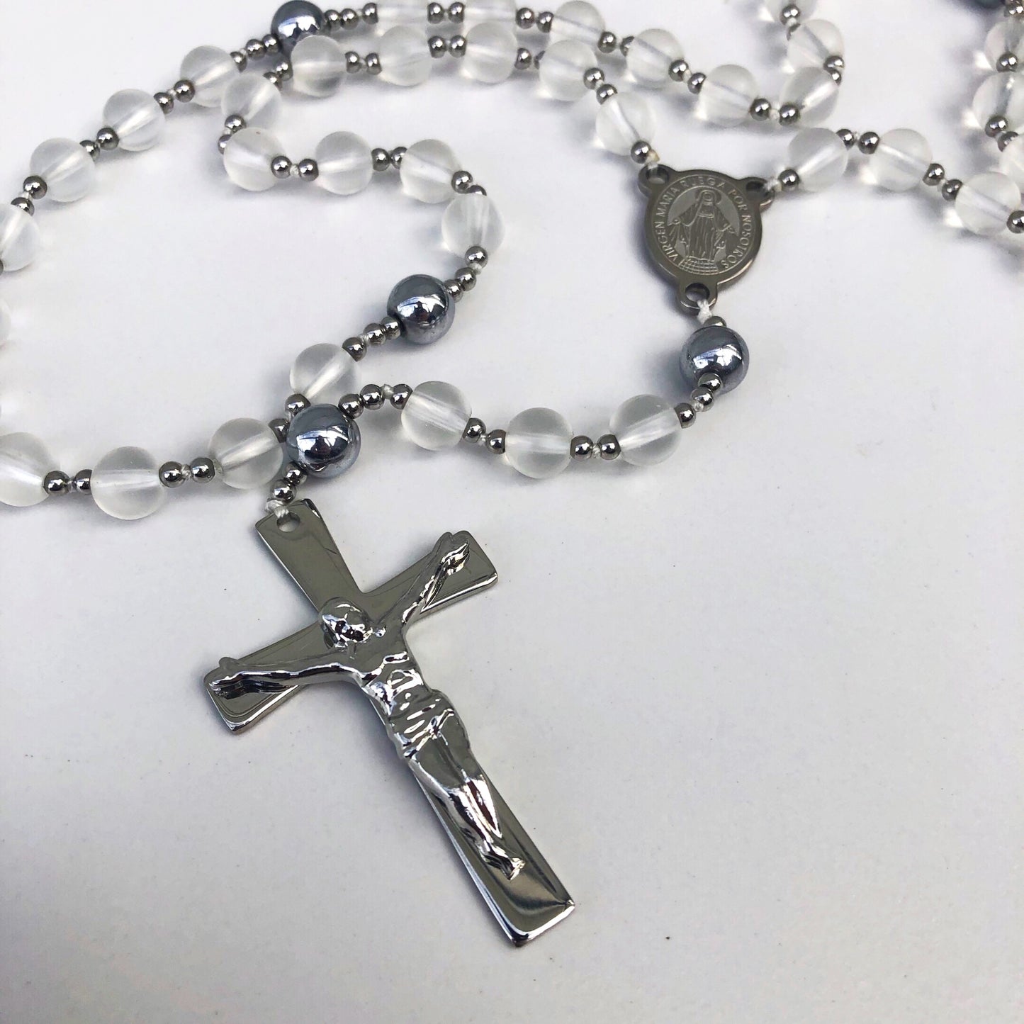 Rosary: Stainless Steel and Clear Bead