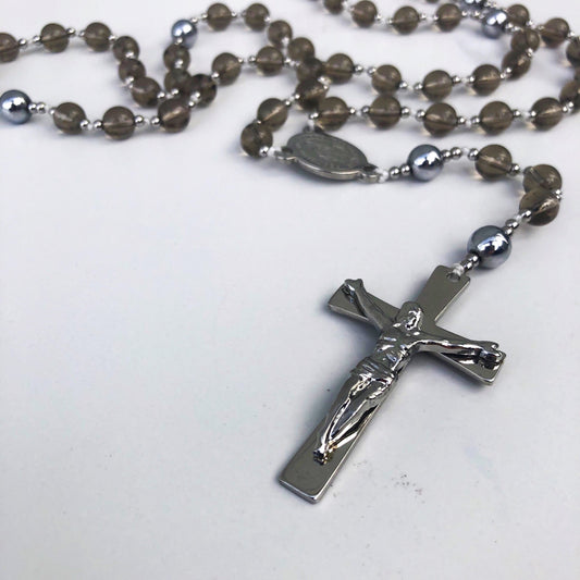 Rosary: Stainless Steel & Smokey Bead