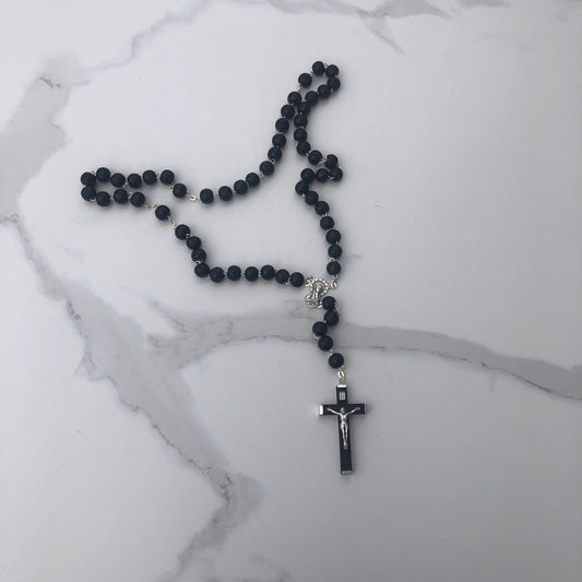 Rosary Beads: Wood Carved Black 6-8mm Beads