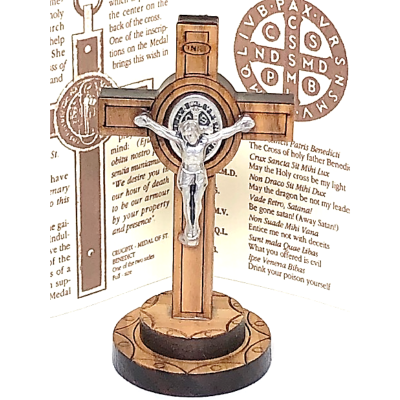 Cross: St Benedict Olive Wood on Base