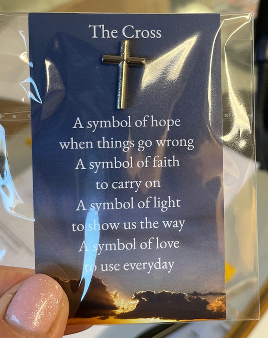 Lapel pin - cross with prayer card